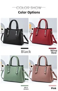 Various color options for women trapezoid handbag in black wine red green and pink