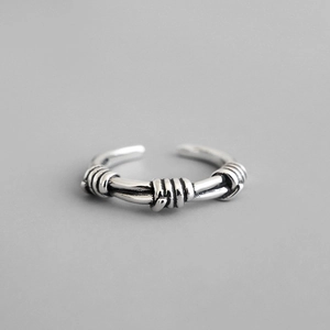 Anello Aperto a Nodo di Corda in Argento Sterling S925 Vintage per Uomo Donna Anello Regolabile in Filo Intrecciato Argento Tailandese Ossidato Gioielli Punk Retrò