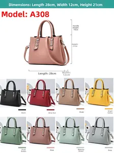 Detailed dimension chart and 8 color options for the fashion top handle and crossbody bag