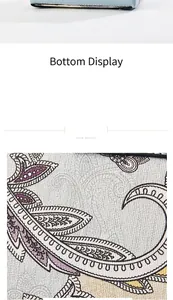 Macro detail of paisley floral print on Saffiano leather handbag with durable stitching