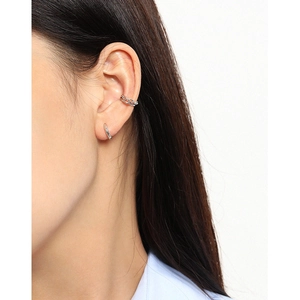 Boucles d'oreilles créoles géométriques en argent S925 et manchette double chaîne
