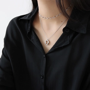 Minimalistische S925 Sterling Silber Lagenhalskette mit Gliederkette und poliertem Anhänger