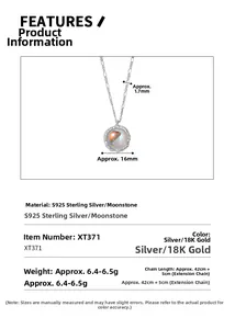 Detailed size and material specifications for moonstone S925 silver necklace