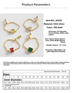 Guía de tallas para anillos ajustables de plata S925 con circonitas cuadradas