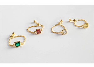 Anillos de cadena ajustables de plata S925 con circonitas cuadradas en verde, rojo, blanco y amarillo