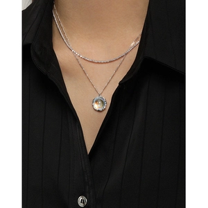 Minimalist S925 sterling silver double layer necklace with moonstone pendant for women