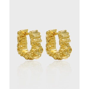925 Sterling Silver Lava Texture Irregular Hoop Earrings For Women Minimalist 18K Gold Plated Silver Jewelry Gift