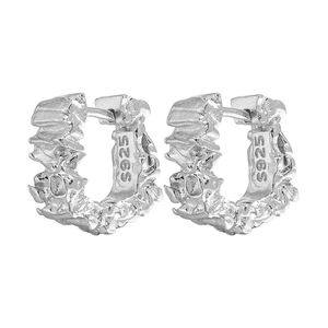 Minimalist S925 sterling silver hoop earrings with irregular lava texture finish