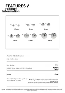 Maattabel voor S925 sterling zilveren bolletjes oorbellen van 2,5mm tot 10mm