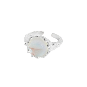 S925 sterling silver moonstone ring with hammered texture and open adjustable band