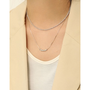 Minimalistische doppellagige S925 Sterlingsilber Kette mit Schlangenpanzer und Anhänger