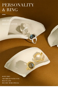 Artistic S925 silver ring with irregular lava texture and cabochon crystal detail