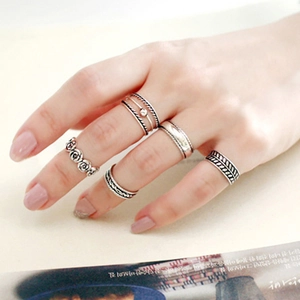 Five-piece vintage S925 sterling silver hollow twist open rings set for women