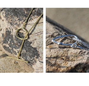 Detail of bamboo shaped OT buckle closure on gold and silver plated S925 sterling necklace