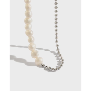 Collana a Giunzione in Argento Sterling S925 Con Perle d'Acqua Dolce Barocche per Donna Gioielli Choker a Catena con Sfere in Metallo Retro Minimalista