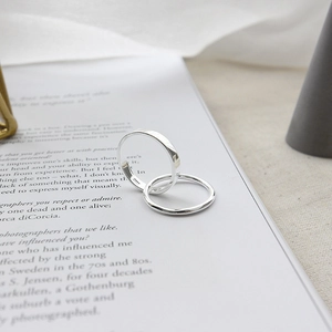 Minimalist S925 sterling silver dual-layer interlocking rings with geometric design