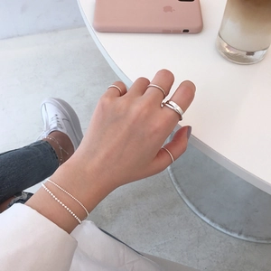 Minimalist S925 sterling silver stacked rings and beaded bracelet set for women