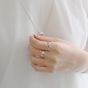 Ensemble de bijoux en argent S925 avec bagues larges et collier à boucle OT élégant