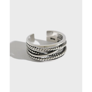 Vintage S925 Sterling Silver Multi Layer Wrap Ring For Women Retro Thai Silver Braided Twist Adjustable Open Ring Jewelry Gift