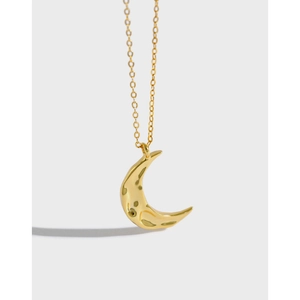 Collana con Ciondolo a Luna in Argento Sterling S925 da Donna Texture Martellata Irregolare Eleganti Gioielli Regalo