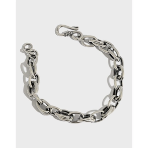 Vintage 925 Sterling Silver Thai Silver Chain Bracelet For Women Minimalist Industrial Style Oxidized Link Bracelet Jewelry Gift