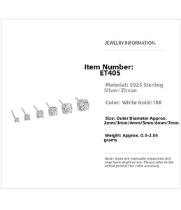 Pendientes de plata de ley S925 de 2mm a 7mm con circonitas cúbicas engastadas
