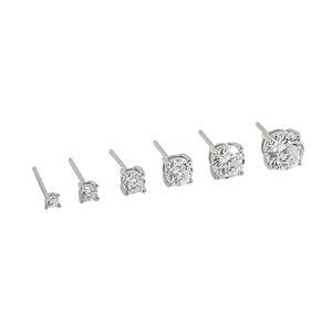 Pendientes de Botón de Circonita Con Poste de Plata de Ley 925 Minimalistas Redondos Cuatro Garras Joyería para Mujer