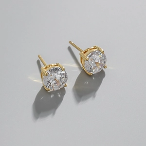 Pendientes minimalistas de plata S925 con circonitas redondas en engaste de garras