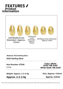 Guía de tallas para aros de plata S925 con diámetros de 8 mm, 10 mm y 12 mm
