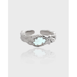 S925 Sterlingsilber Unregelmäßige Lava Textur Offener Ring Für Damen Synthetischer Mondstein Verstellbar Nischendesign Schmuck