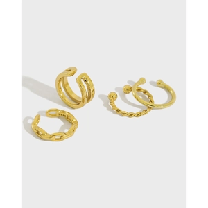 Orecchini Ear Cuff in Argento Sterling S925 per Donna Senza Buco Minimalisti a Doppio Strato a Catena Gioielli di Moda