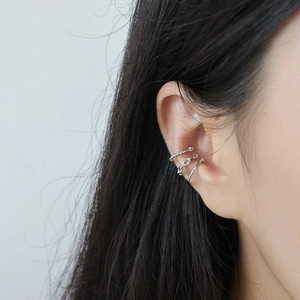 Set di tre ear cuff in argento sterling S925 con design a corda intrecciata e catena lucida