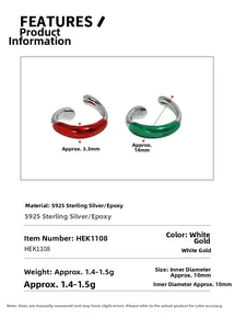 S925 sterling silver ear cuff with red and green enamel detailing and size specs