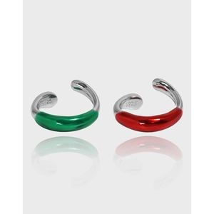 Minimalist 925 Sterling Silver Twist Enamel Ear Clip For Women Korean Design Red Green Non-Pierced Earring Jewelry Gift