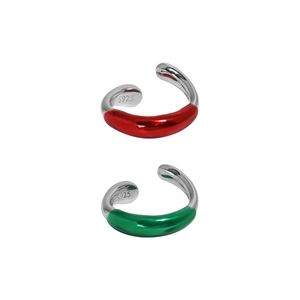 Minimalist S925 sterling silver twist ear cuffs with red and green enamel coating