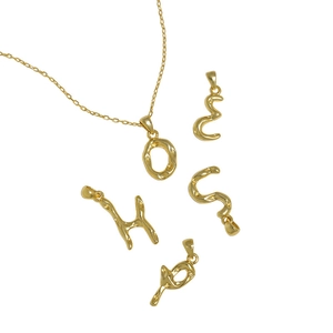 Golden S925 silver necklaces with irregular liquid metal texture A-Z letter pendants