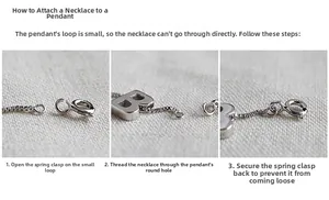 Détail montrant comment glisser le pendentif lettre B en argent S925 sur la chaîne box