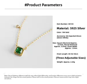 Macro-detail van S925 zilveren 18K gouden ketting met smaragdgroene zirkoon en 4A edelstenen
