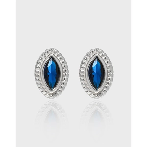 Vintage 925 Sterling Silver Stud Earrings For Women With Blue Marquise Zircon Geometric Twist Border Light Luxury Jewelry