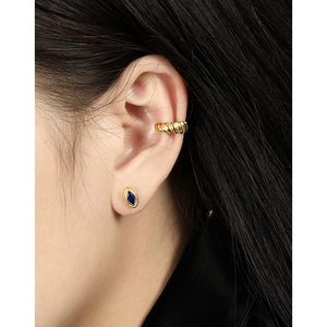 French vintage S925 silver studs with blue zircon and twist rope gold earcuff set