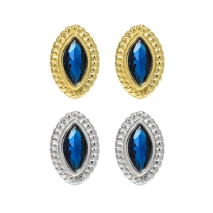 Marquise-cut blue zircon S925 silver stud earrings with vintage twist rope metal frame