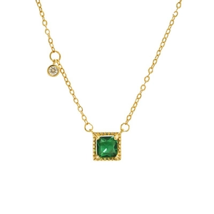 Elegante gouden S925 zilveren ketting met vierkante smaragd zirkoon en fijne schakels