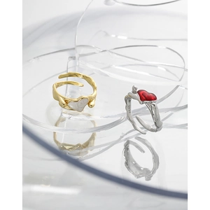 Anillos de corazón ajustables en plata S925 con textura de lava en oro y plata