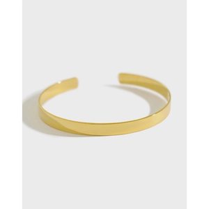 925 Sterling Silver Minimalist Cuff Bangle For Women 18K Gold Plated Plain Surface Open Adjustable Bracelet Korean Jewelry