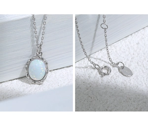 Makrodetail der S925 Sterling Silber Opalkette mit Markenzeichen und Karabinerverschluss