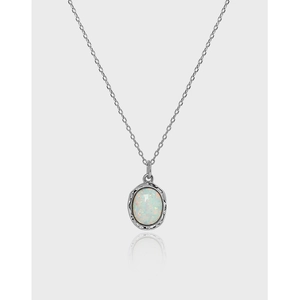 925 Sterlingsilber Halskette Für Damen Eleganter Synthetischer Ovaler Opal Anhänger Halskette Minimalistische Wellen Clavicle Kette