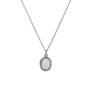 Elegante S925 Sterlingsilber Halskette mit ovalem synthetischem Opal auf feiner Kette
