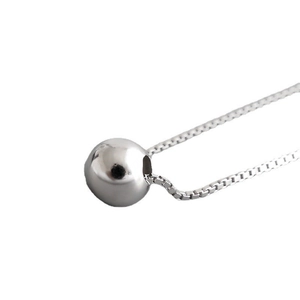 Minimalist S925 sterling silver necklace with smooth round bead pendant and box chain
