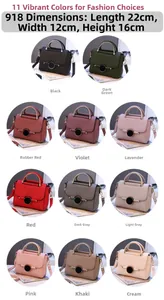 Detailed dimension chart for elegant PU leather crossbody bag showing 22x12x16cm size