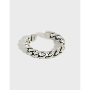 Vintage 925 Sterling Silver Thai Silver Chain Open Ring For Women Men Adjustable Punk Link Finger Ring Fashion Jewelry